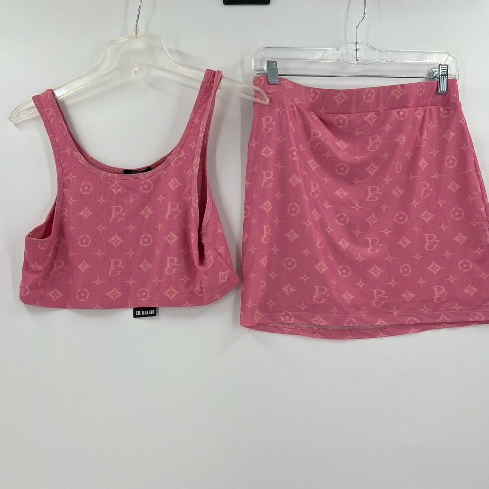 Dolls kill monogram crop top tank mini skirt set new large - Picture 4 of 13